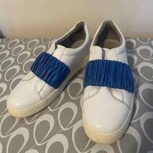 Nine West Leather Slip On Sneakers White Blue Womens Size 7.5